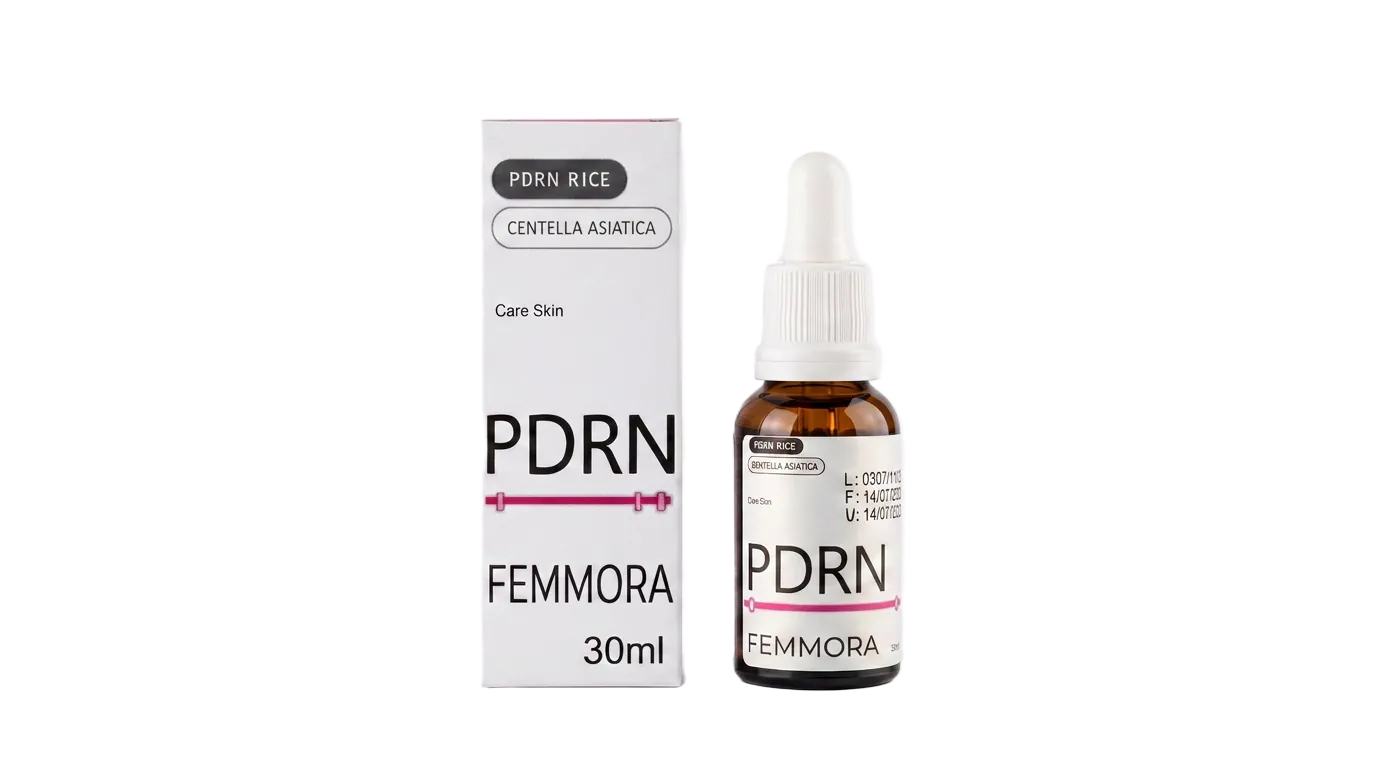 Caixa e frasco do sérum facial PDRN Femmora 30ml